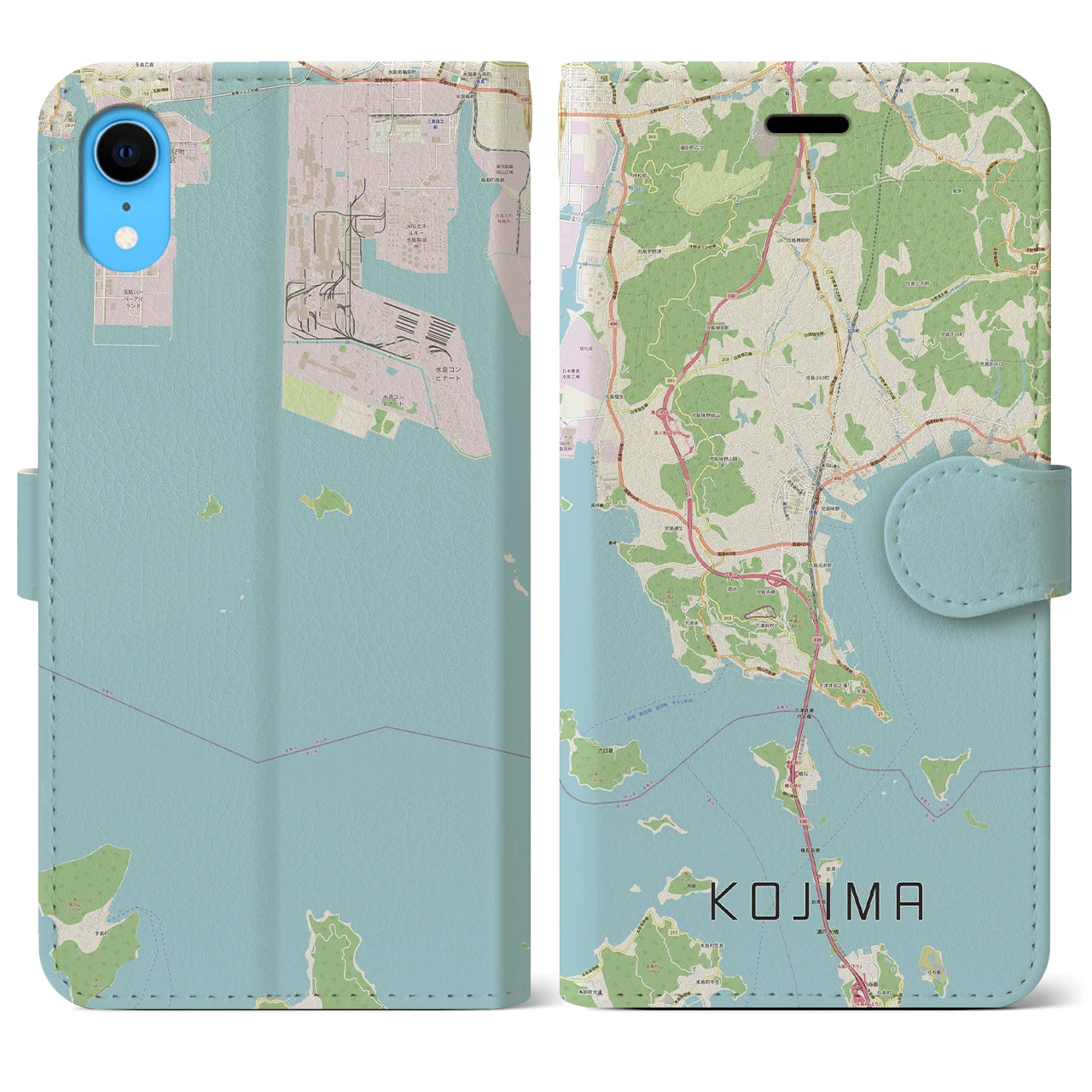 【児島】地図柄iPhoneケース（手帳両面タイプ・ナチュラル）iPhone XR 用