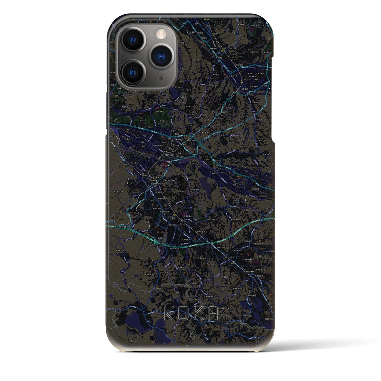 【甲賀】地図柄iPhoneケース（バックカバータイプ・ブラック）iPhone 11 Pro Max 用