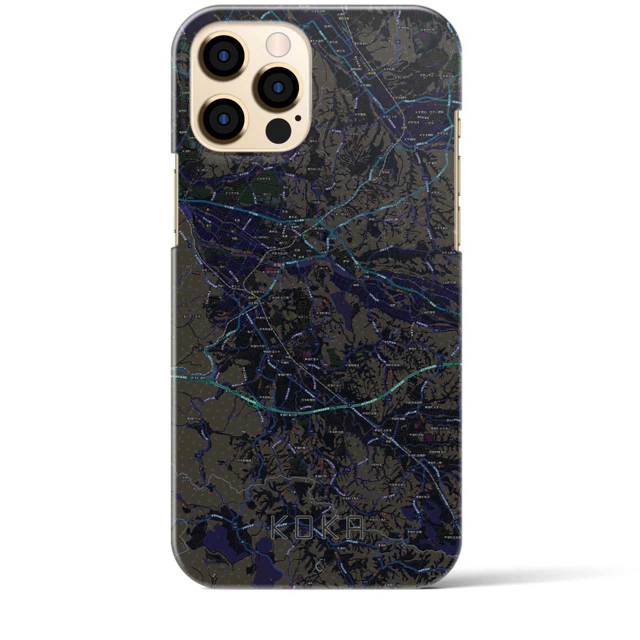 【甲賀】地図柄iPhoneケース（バックカバータイプ・ブラック）iPhone 12 Pro Max 用