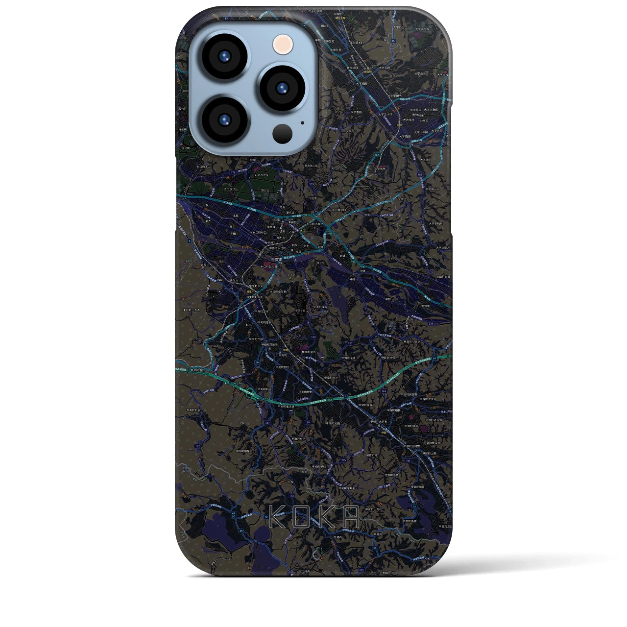 【甲賀】地図柄iPhoneケース（バックカバータイプ・ブラック）iPhone 13 Pro Max 用