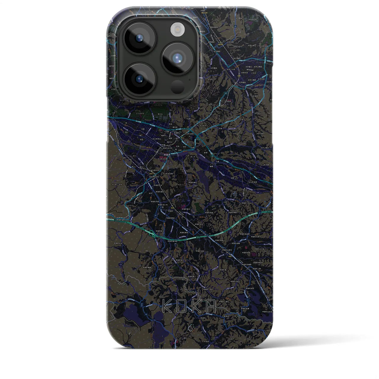 【甲賀】地図柄iPhoneケース（バックカバータイプ・ブラック）iPhone 15 Pro Max 用