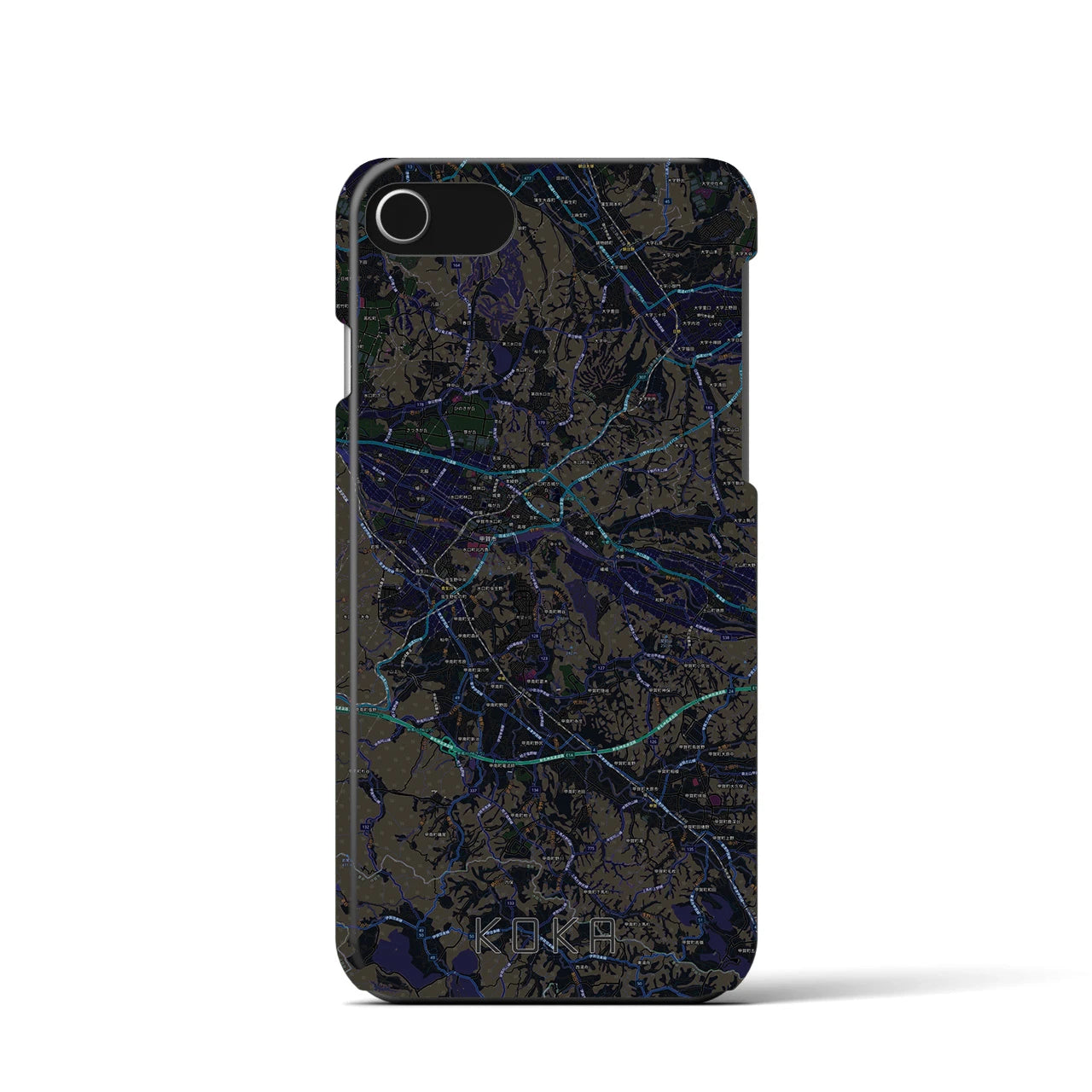 【甲賀】地図柄iPhoneケース（バックカバータイプ・ブラック）iPhone SE（第3 / 第2世代） / 8 / 7 / 6s / 6 用