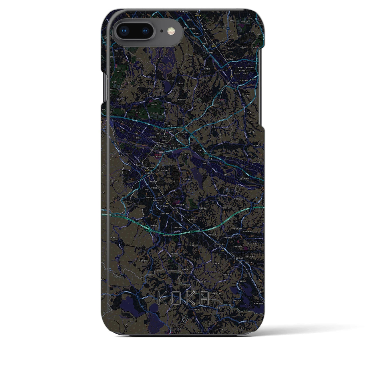 【甲賀】地図柄iPhoneケース（バックカバータイプ・ブラック）iPhone 8Plus /7Plus / 6sPlus / 6Plus 用