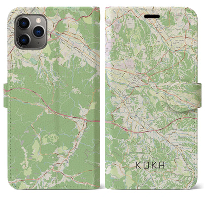 【甲賀（滋賀県）】地図柄iPhoneケース（手帳タイプ）ナチュラル・iPhone 11 Pro Max 用