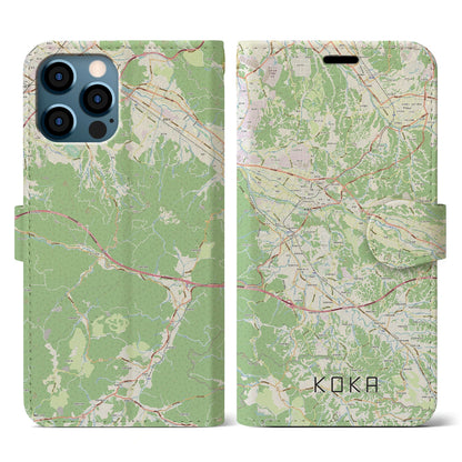 【甲賀（滋賀県）】地図柄iPhoneケース（手帳タイプ）ナチュラル・iPhone 12 / 12 Pro 用