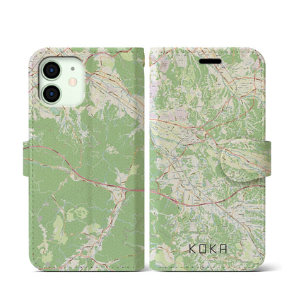 【甲賀（滋賀県）】地図柄iPhoneケース（手帳タイプ）ナチュラル・iPhone 12 mini 用