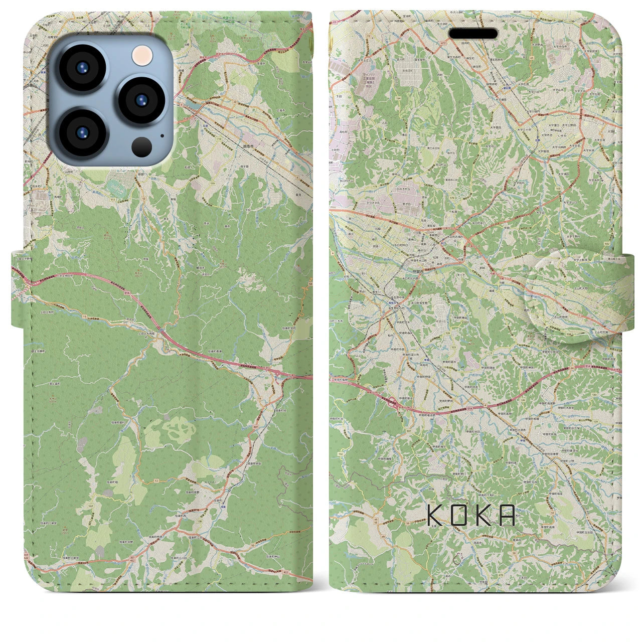 【甲賀】地図柄iPhoneケース（手帳両面タイプ・ナチュラル）iPhone 13 Pro Max 用