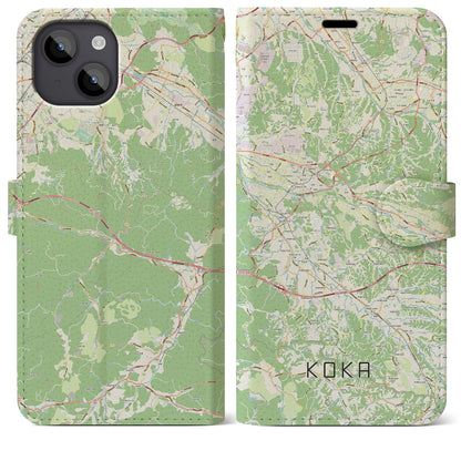 【甲賀（滋賀県）】地図柄iPhoneケース（手帳タイプ）ナチュラル・iPhone 14 Plus 用