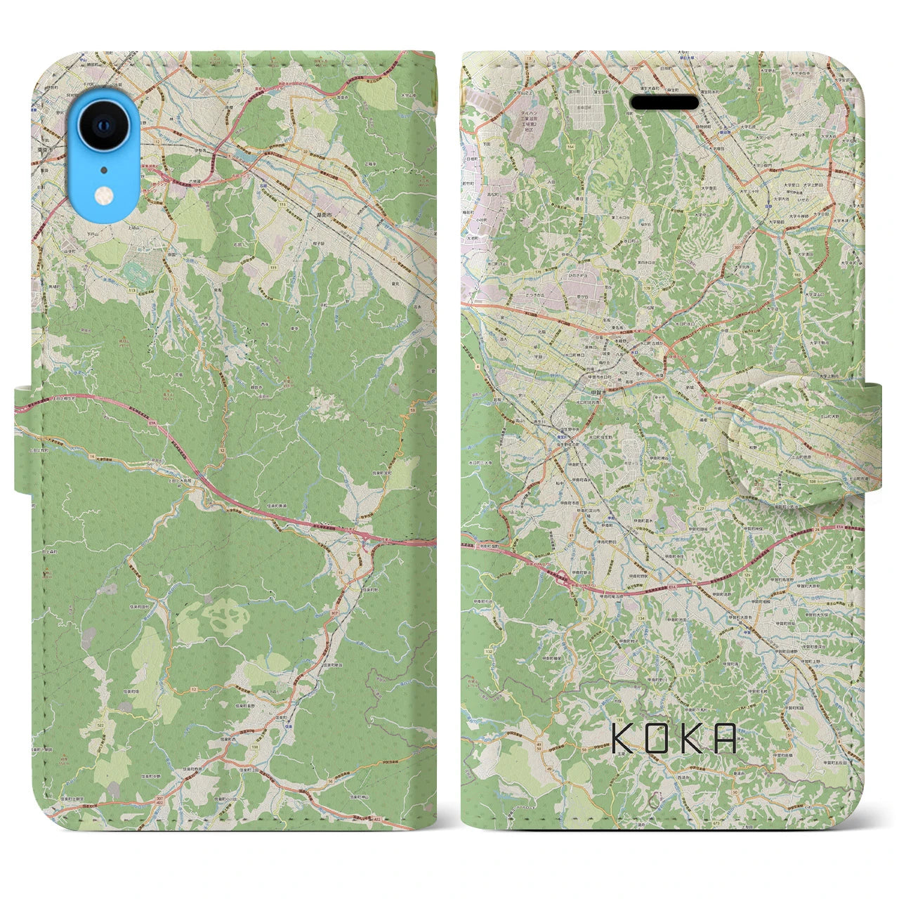 【甲賀】地図柄iPhoneケース（手帳両面タイプ・ナチュラル）iPhone XR 用