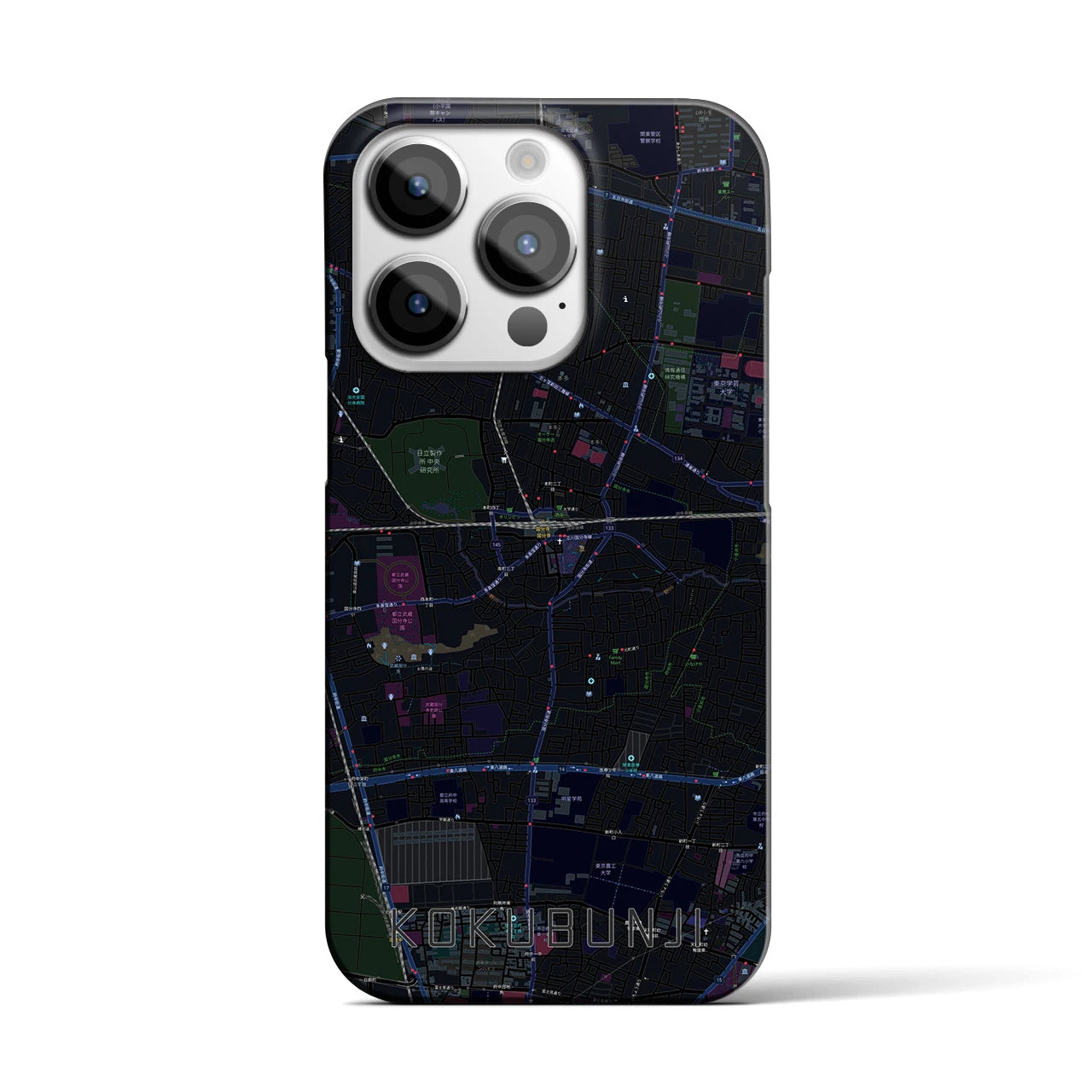 【国分寺】地図柄iPhoneケース（バックカバータイプ・ブラック）iPhone 14 Pro 用