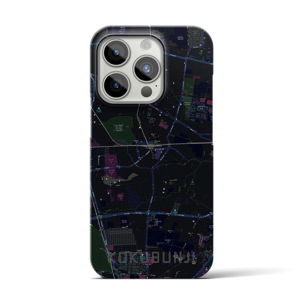 【国分寺】地図柄iPhoneケース（バックカバータイプ・ブラック）iPhone 15 Pro 用