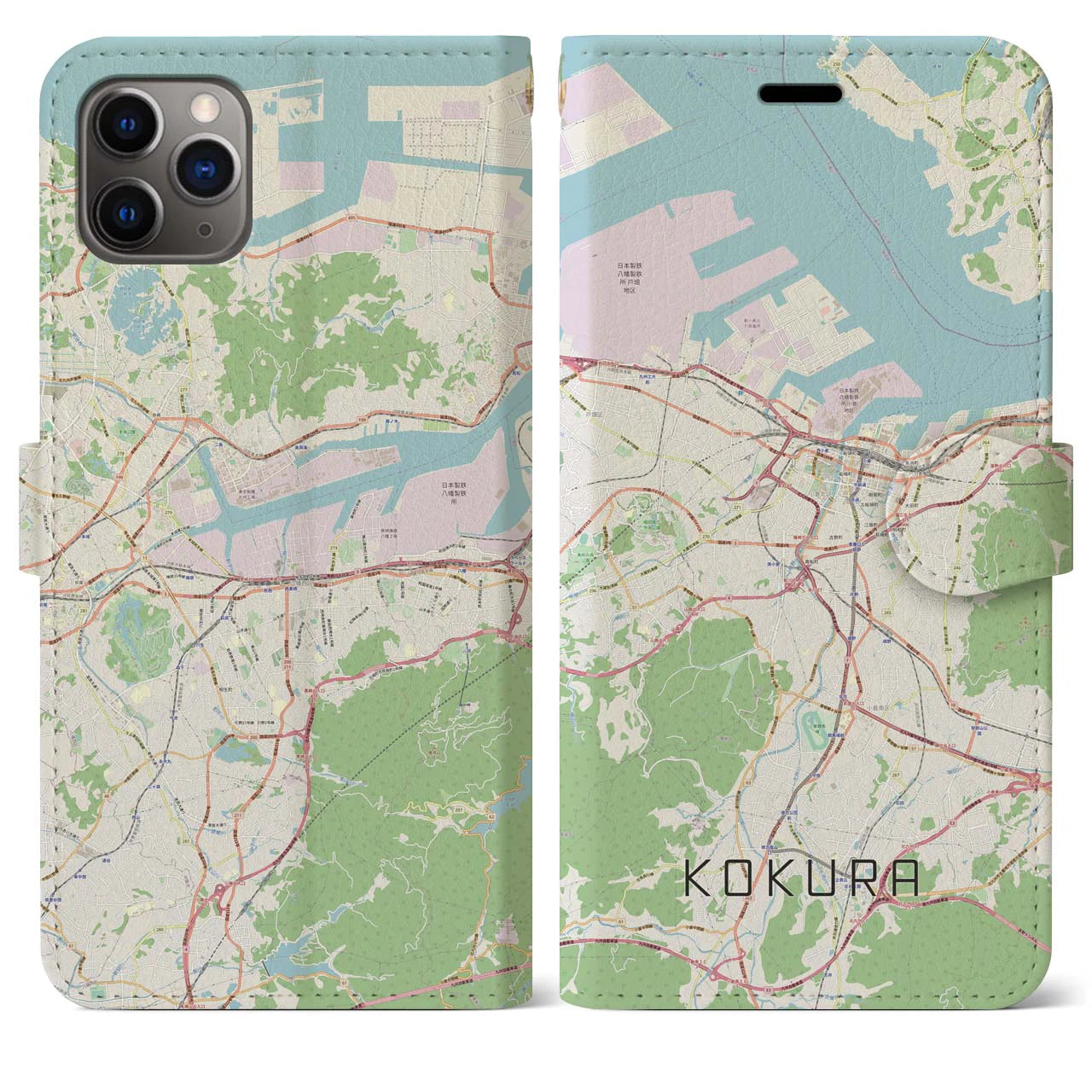 【小倉】地図柄iPhoneケース（手帳両面タイプ・ナチュラル）iPhone 11 Pro Max 用