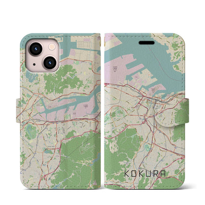 【小倉（福岡県）】地図柄iPhoneケース（手帳タイプ）ナチュラル・iPhone 13 mini 用