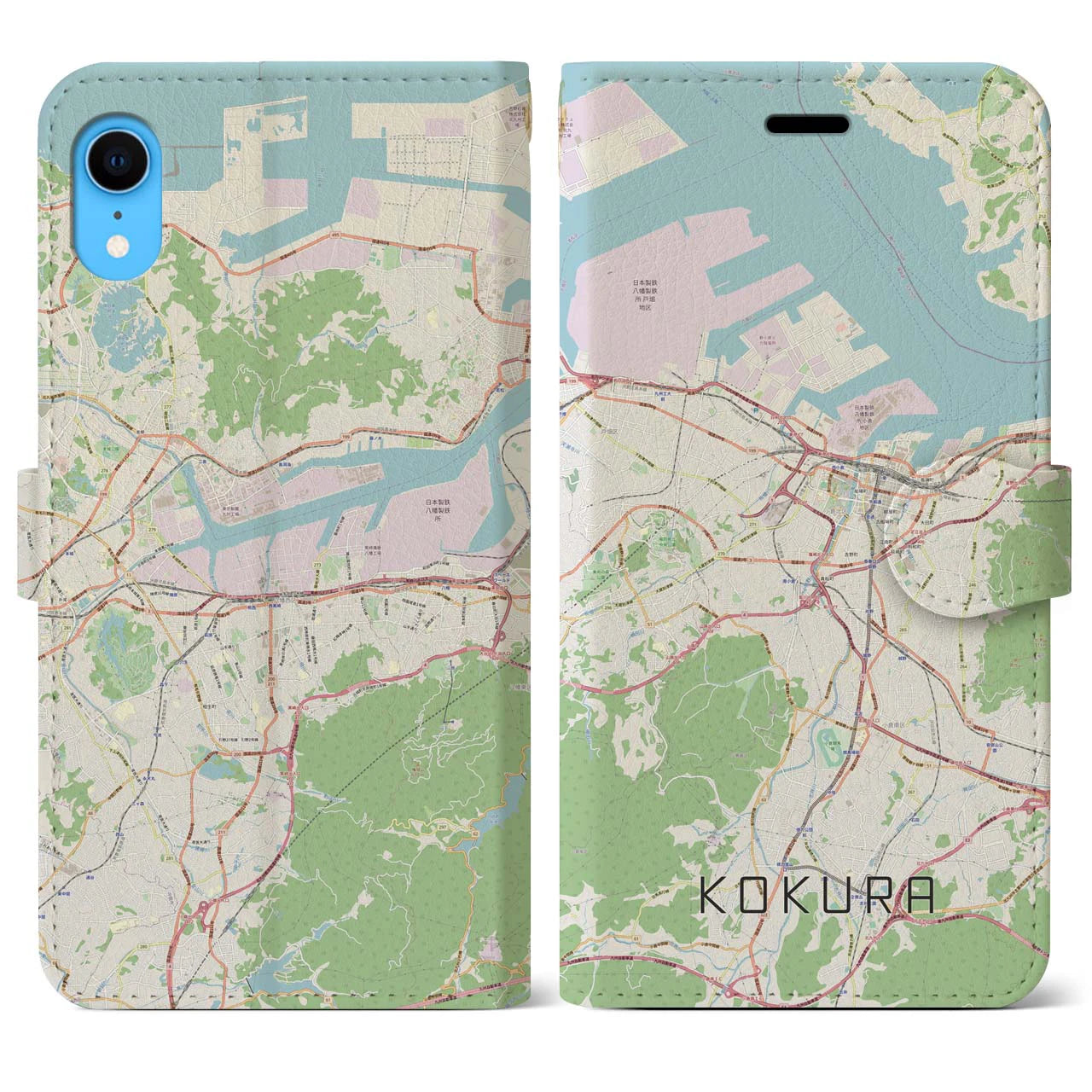 【小倉】地図柄iPhoneケース（手帳両面タイプ・ナチュラル）iPhone XR 用