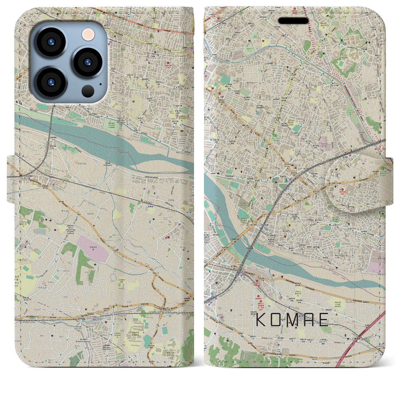 【狛江】地図柄iPhoneケース（手帳両面タイプ・ナチュラル）iPhone 13 Pro Max 用