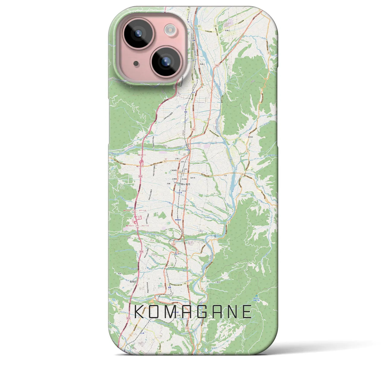 【駒ヶ根】地図柄iPhoneケース（バックカバータイプ・ナチュラル）iPhone 15 Plus 用