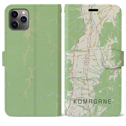 【駒ヶ根（長野県）】地図柄iPhoneケース（手帳タイプ）ナチュラル・iPhone 11 Pro Max 用