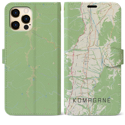 【駒ヶ根（長野県）】地図柄iPhoneケース（手帳タイプ）ナチュラル・iPhone 12 Pro Max 用