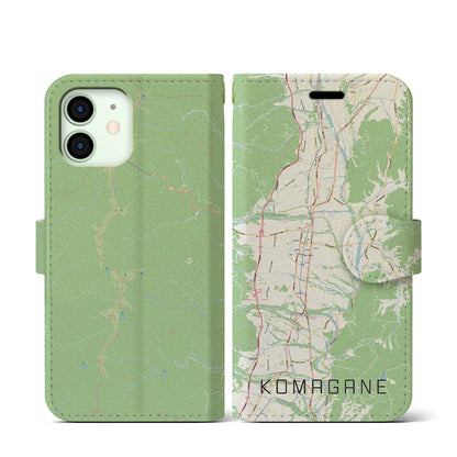 【駒ヶ根（長野県）】地図柄iPhoneケース（手帳タイプ）ナチュラル・iPhone 12 mini 用