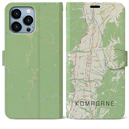【駒ヶ根（長野県）】地図柄iPhoneケース（手帳タイプ）ナチュラル・iPhone 13 Pro Max 用