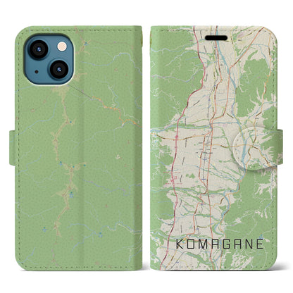 【駒ヶ根（長野県）】地図柄iPhoneケース（手帳タイプ）ナチュラル・iPhone 13 用