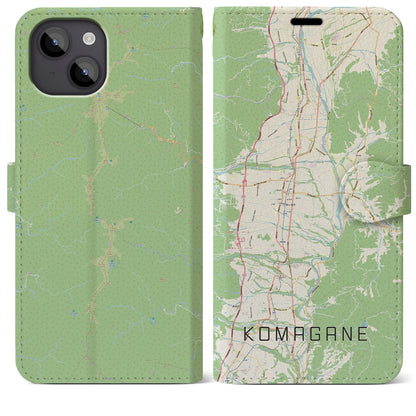 【駒ヶ根（長野県）】地図柄iPhoneケース（手帳タイプ）ナチュラル・iPhone 14 Plus 用