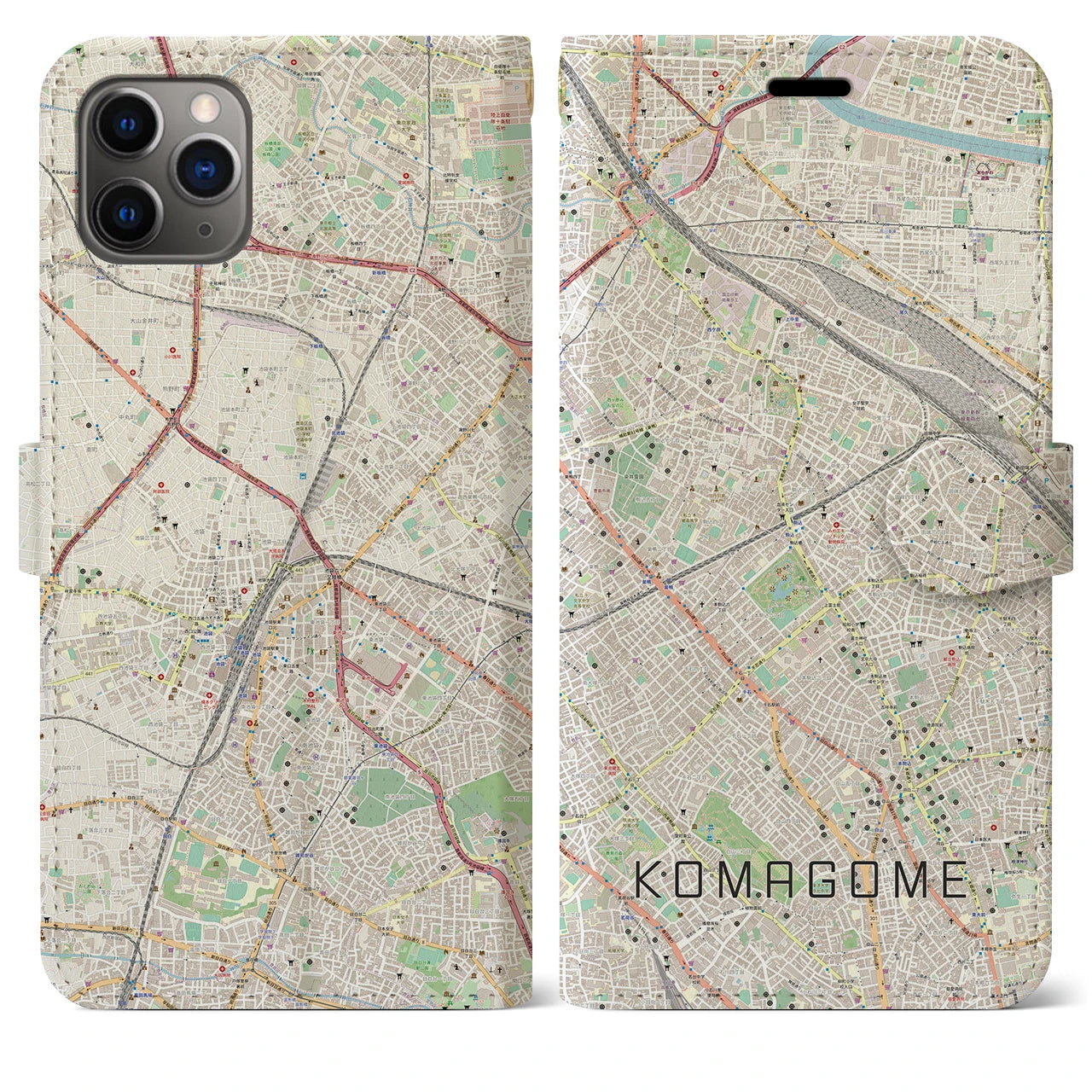 【駒込】地図柄iPhoneケース（手帳両面タイプ・ナチュラル）iPhone 11 Pro Max 用