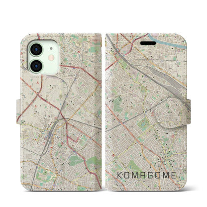 【駒込（東京都）】地図柄iPhoneケース（手帳タイプ）ナチュラル・iPhone 12 mini 用