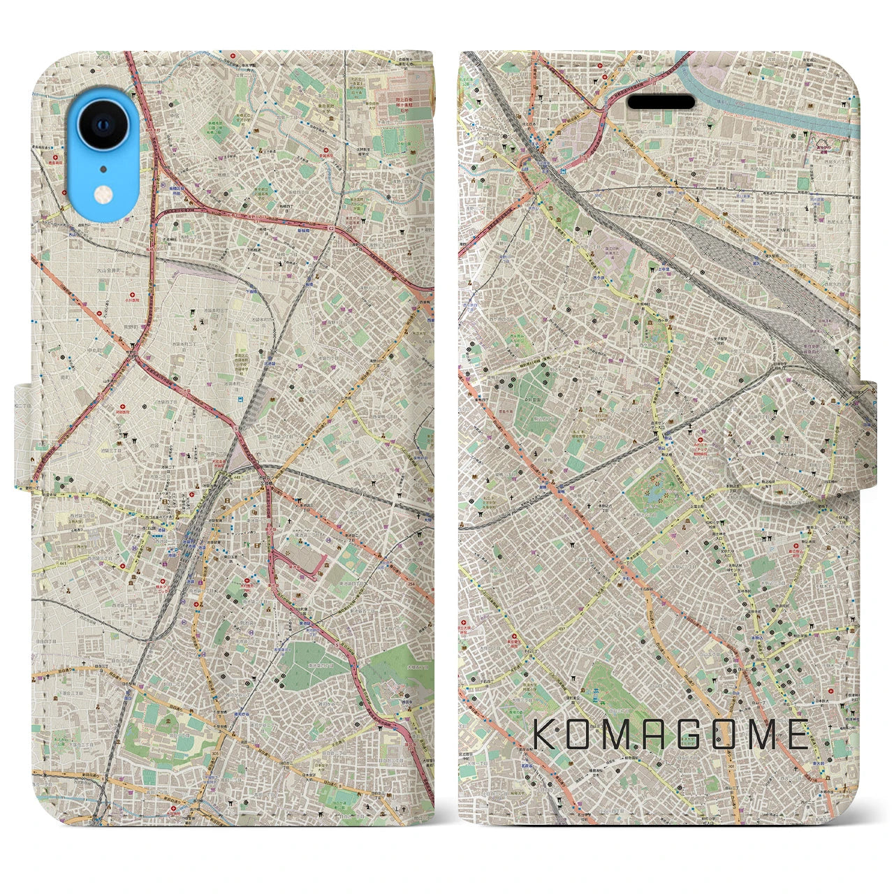 【駒込】地図柄iPhoneケース（手帳両面タイプ・ナチュラル）iPhone XR 用
