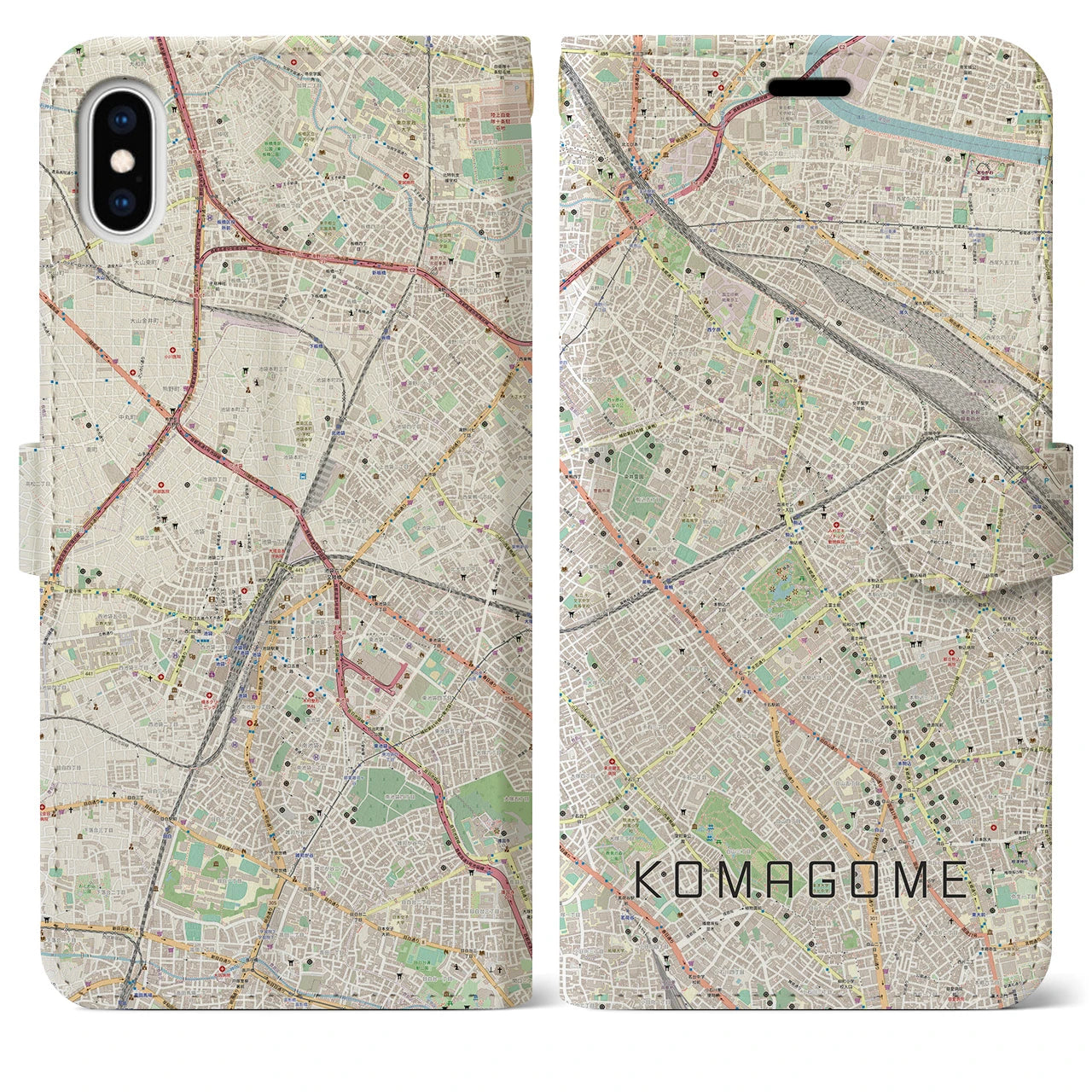 【駒込】地図柄iPhoneケース（手帳両面タイプ・ナチュラル）iPhone XS Max 用