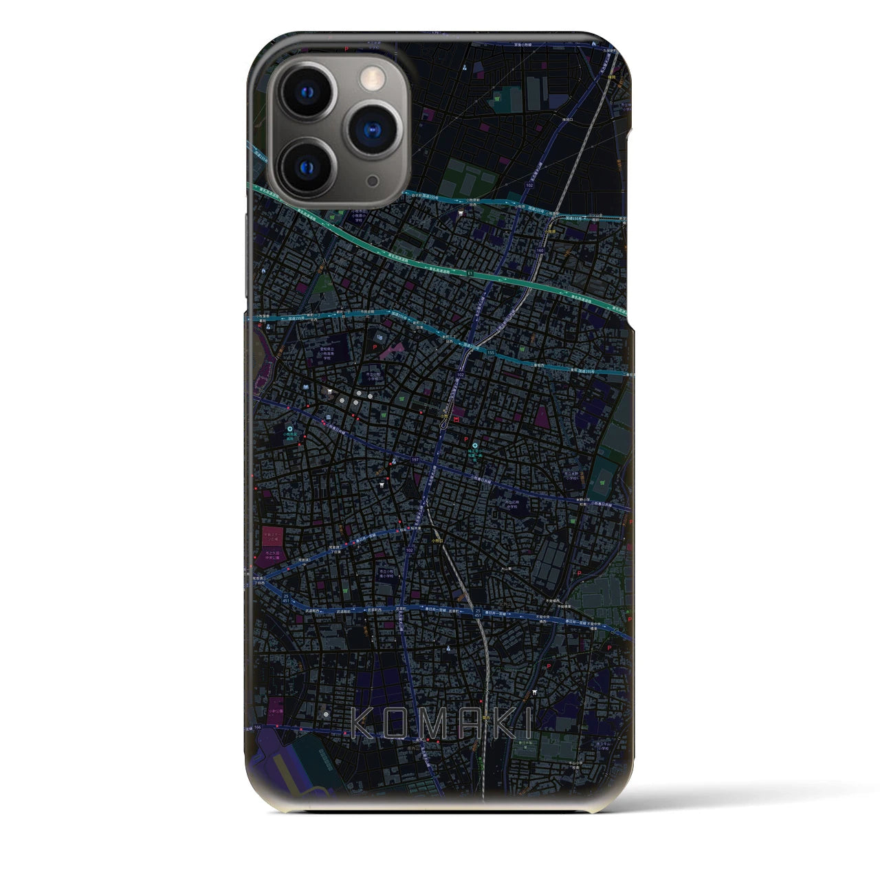 【小牧】地図柄iPhoneケース（バックカバータイプ・ブラック）iPhone 11 Pro Max 用