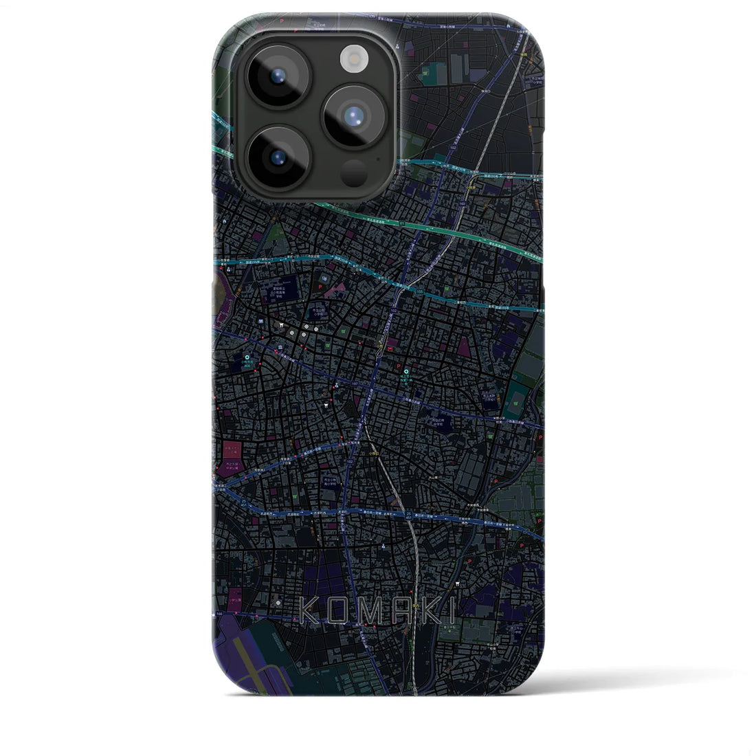 【小牧】地図柄iPhoneケース（バックカバータイプ・ブラック）iPhone 15 Pro Max 用