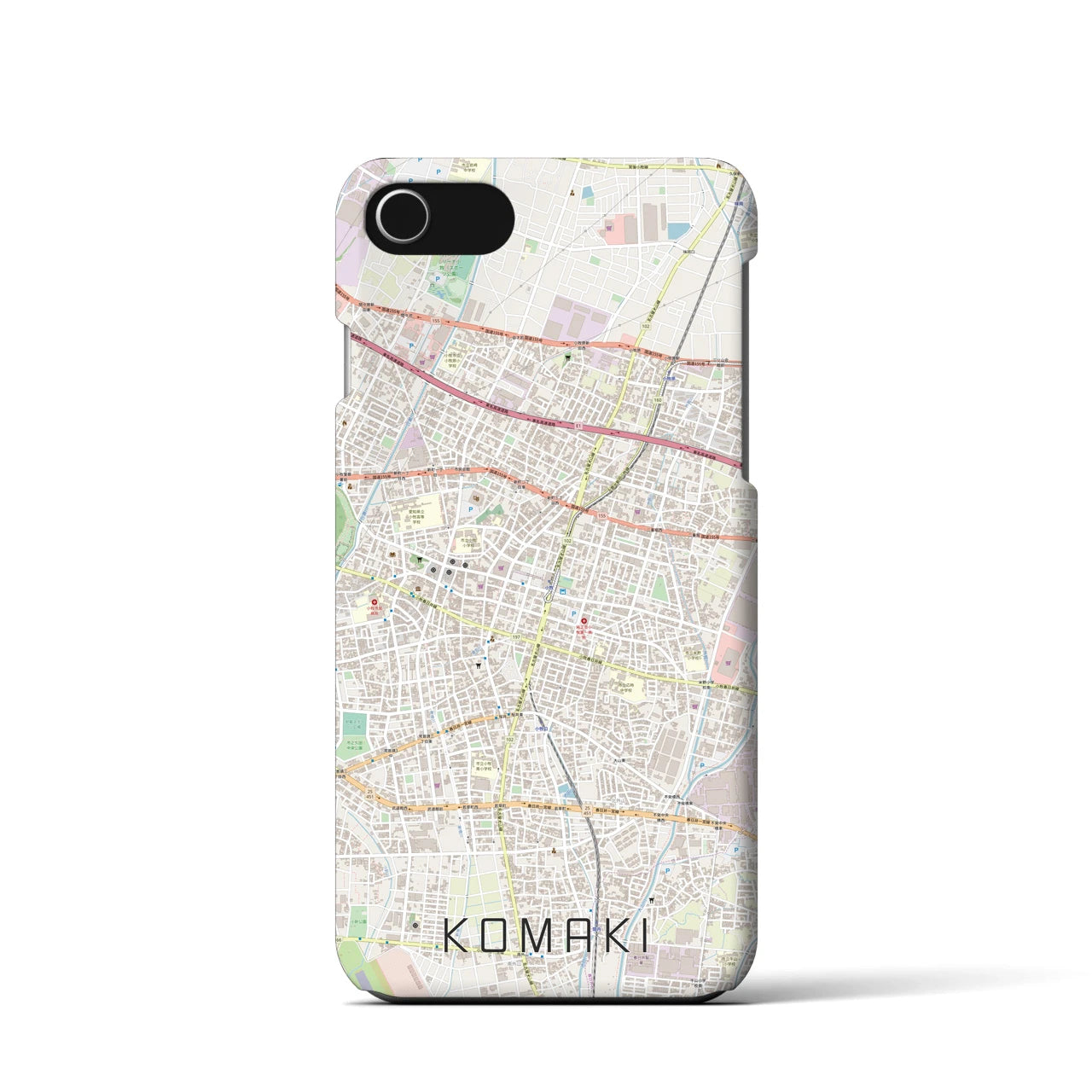 【小牧】地図柄iPhoneケース（バックカバータイプ・ナチュラル）iPhone SE（第3 / 第2世代） / 8 / 7 / 6s / 6 用