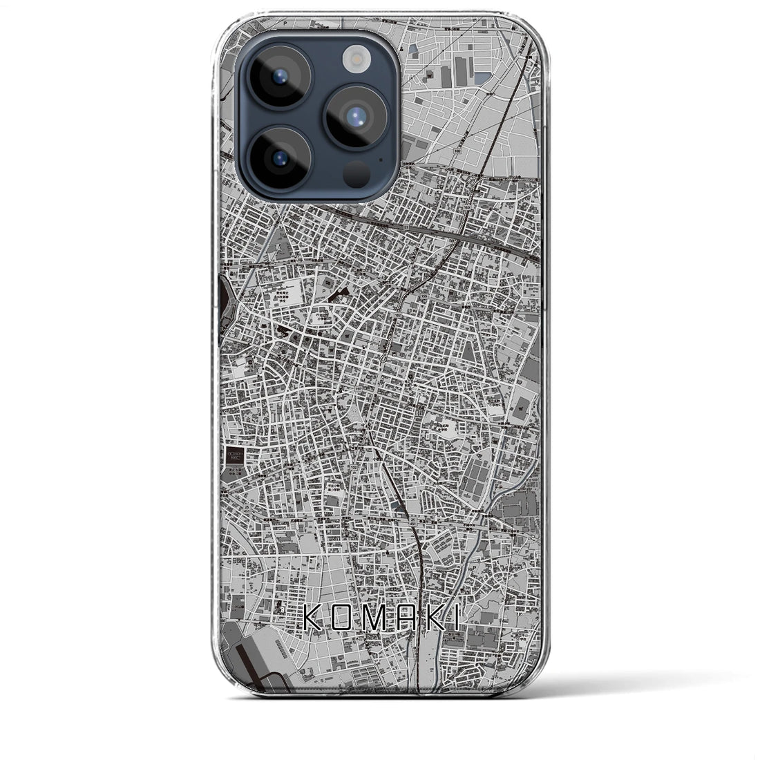 【小牧】地図柄iPhoneケース（クリアタイプ・モノトーン）iPhone 15 Pro Max 用
