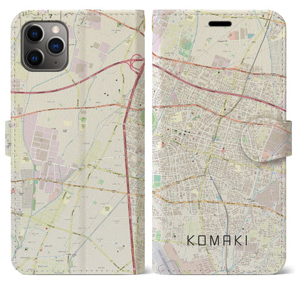 【小牧（愛知県）】地図柄iPhoneケース（手帳タイプ）ナチュラル・iPhone 11 Pro Max 用