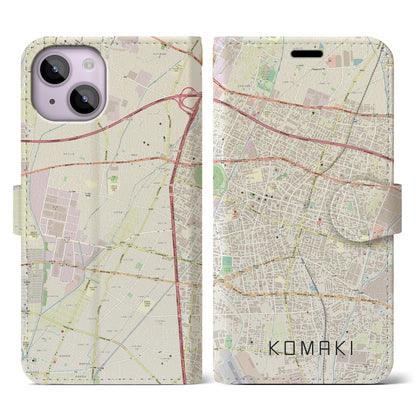 【小牧（愛知県）】地図柄iPhoneケース（手帳タイプ）ナチュラル・iPhone 14 用