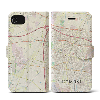 【小牧（愛知県）】地図柄iPhoneケース（手帳タイプ）ナチュラル・iPhone SE（第3 / 第2世代） / 8 / 7 / 6s / 6 用