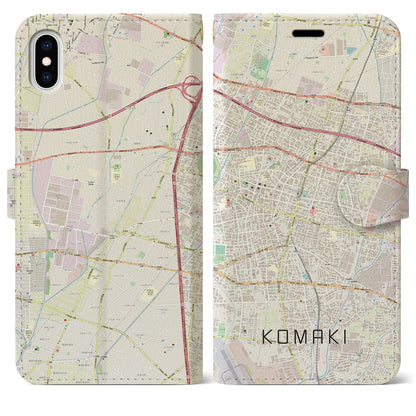 【小牧（愛知県）】地図柄iPhoneケース（手帳タイプ）ナチュラル・iPhone XS Max 用