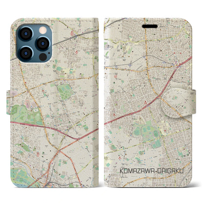 【駒沢大学（東京都）】地図柄iPhoneケース（手帳タイプ）ナチュラル・iPhone 12 / 12 Pro 用