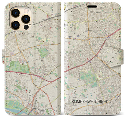 【駒沢大学（東京都）】地図柄iPhoneケース（手帳タイプ）ナチュラル・iPhone 12 Pro Max 用