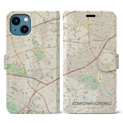 【駒沢大学（東京都）】地図柄iPhoneケース（手帳タイプ）ナチュラル・iPhone 13 用