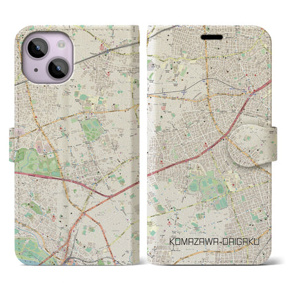 【駒沢大学（東京都）】地図柄iPhoneケース（手帳タイプ）ナチュラル・iPhone 14 用