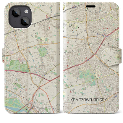 【駒沢大学（東京都）】地図柄iPhoneケース（手帳タイプ）ナチュラル・iPhone 14 Plus 用