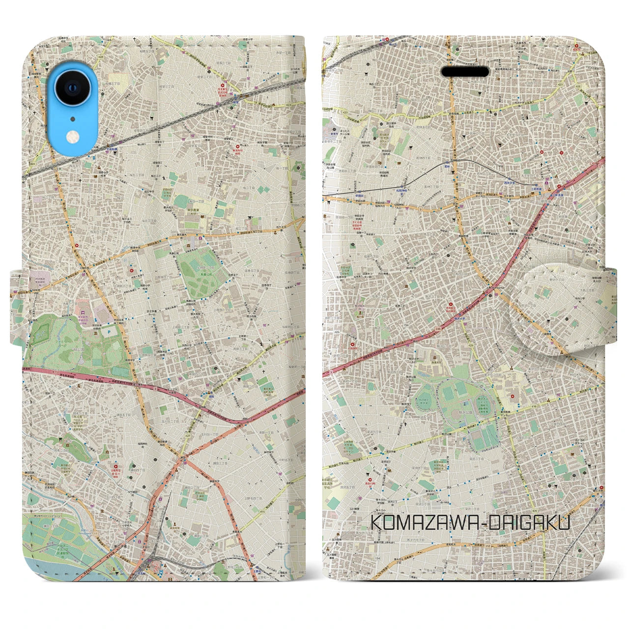 【駒沢大学】地図柄iPhoneケース（手帳両面タイプ・ナチュラル）iPhone XR 用