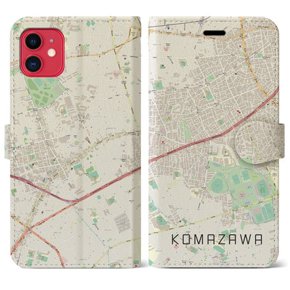 【駒沢（東京都）】地図柄iPhoneケース（手帳タイプ）ナチュラル・iPhone 11 用