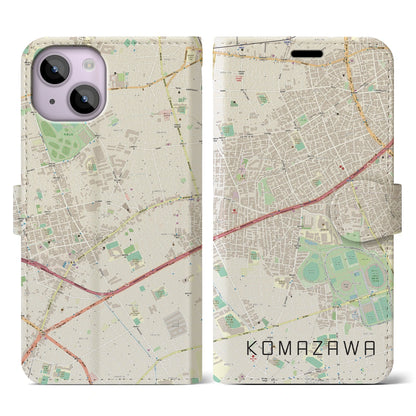 【駒沢（東京都）】地図柄iPhoneケース（手帳タイプ）ナチュラル・iPhone 14 用