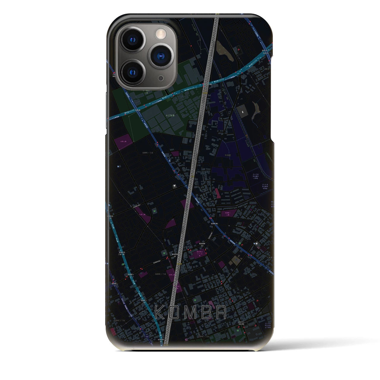 【今羽】地図柄iPhoneケース（バックカバータイプ・ブラック）iPhone 11 Pro Max 用