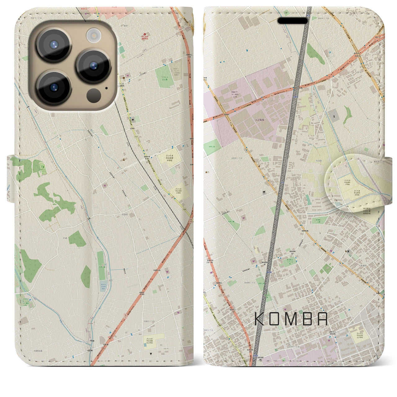 【今羽】地図柄iPhoneケース（手帳両面タイプ・ナチュラル）iPhone 14 Pro Max 用