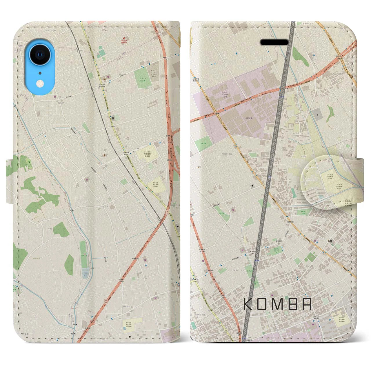 【今羽】地図柄iPhoneケース（手帳両面タイプ・ナチュラル）iPhone XR 用