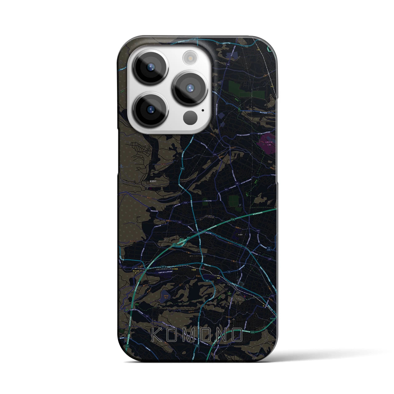 【菰野】地図柄iPhoneケース（バックカバータイプ・ブラック）iPhone 14 Pro 用